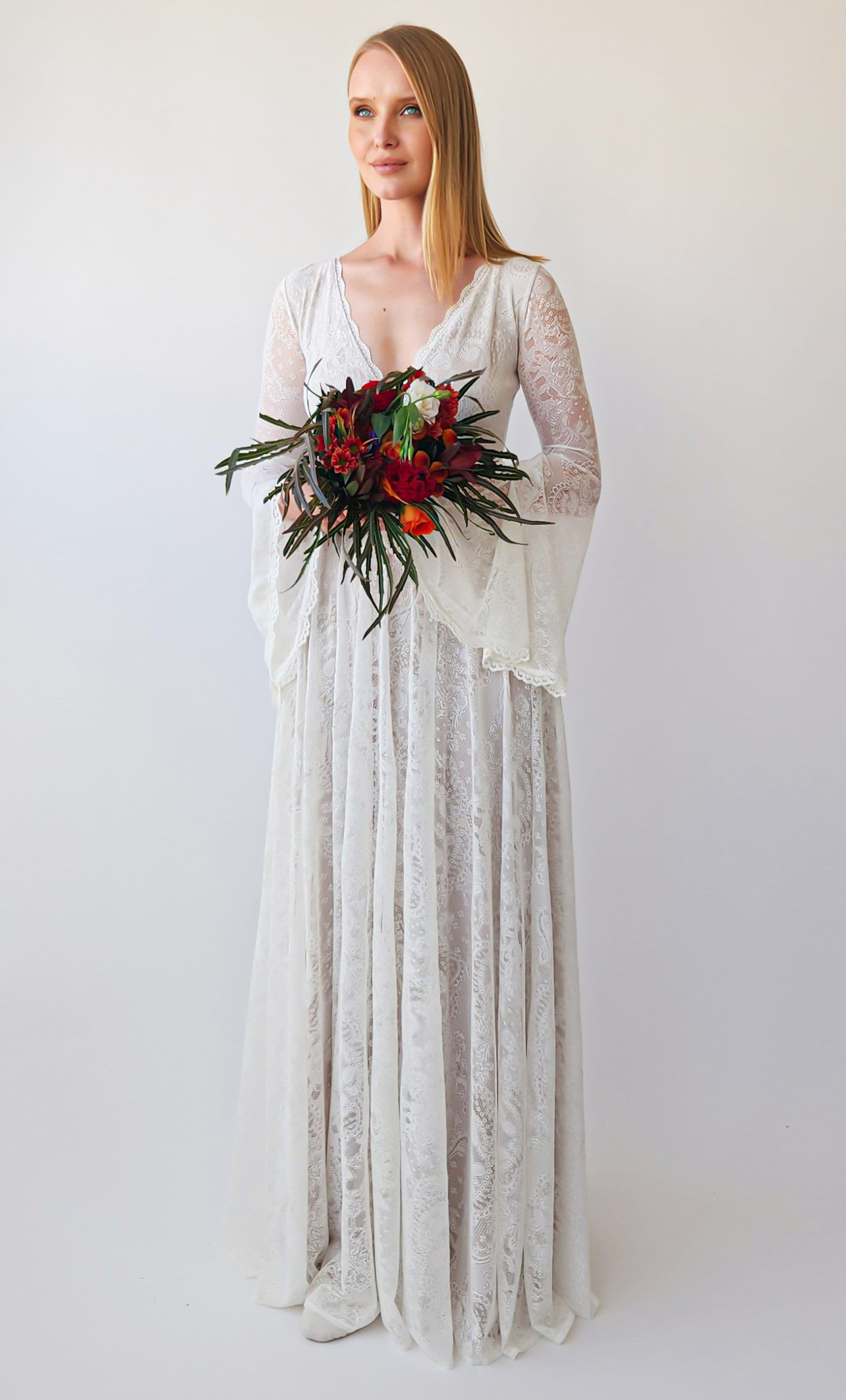 Long Bell Sleeves Gown #1394 Long Bell Sleeves Gown #1394