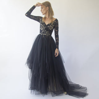 Black Gothic wedding dress  #1275 Maxi Blushfashion