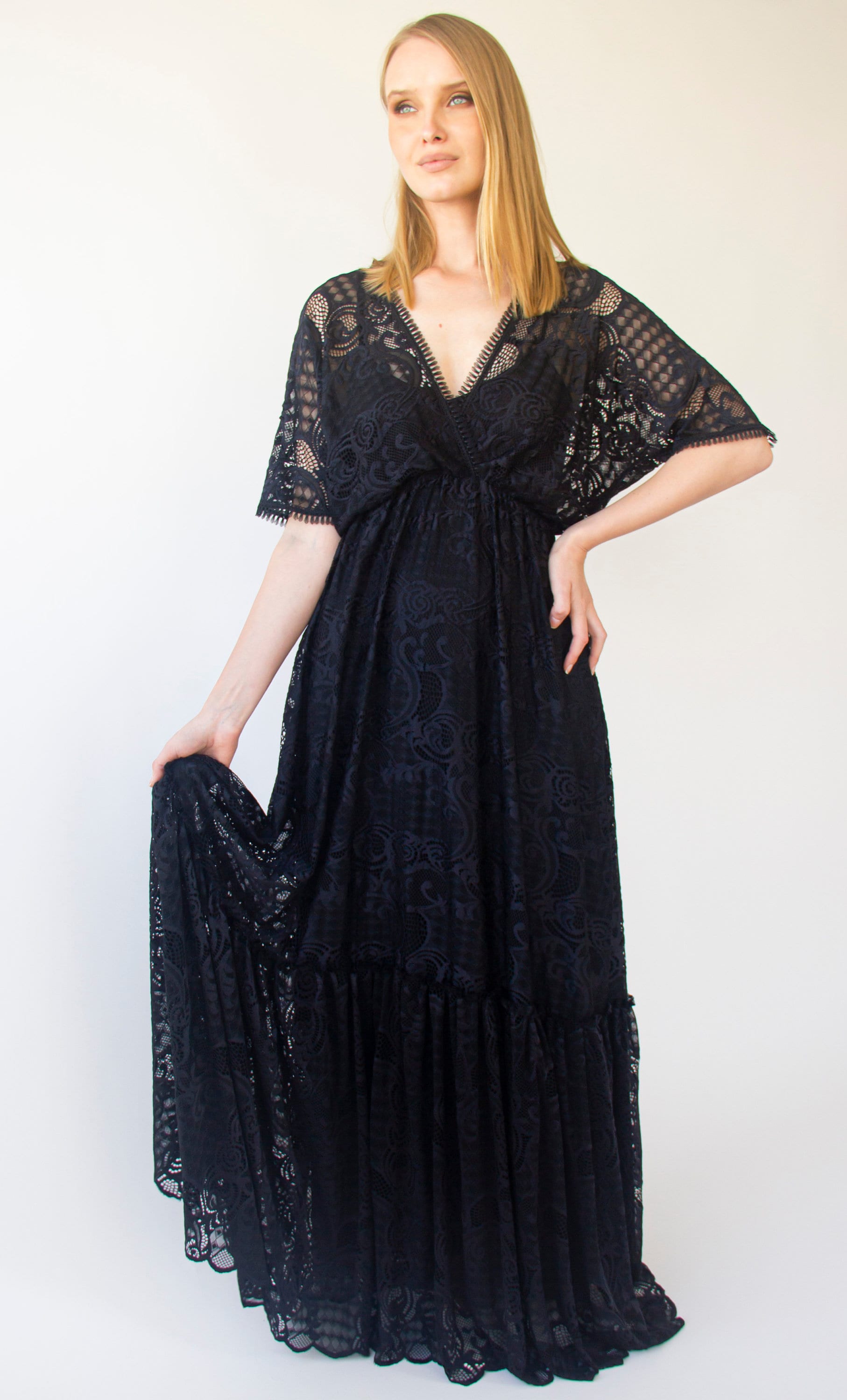 blush and black lace dress Custom Black Lace Strap Dot Tulle Vintage Blush Tea Length Bridal Dress, Two-Tone