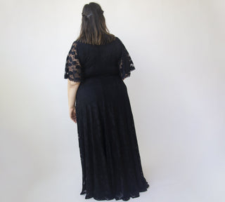 Black lace romantic dress with butterfly sleeves  #1343 Maxi Blushfashion