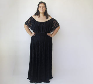 Black Ruffled Crinkle Off-shoulder Maxi Dress #1338 Maxi Blushfashion