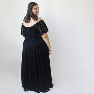 Black Ruffled Crinkle Off-shoulder Maxi Dress #1338 Maxi Blushfashion