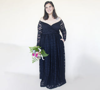 Black sweetheart train off the shoulder lace wrap wedding dress with pockets #1335 Maxi Blushfashion