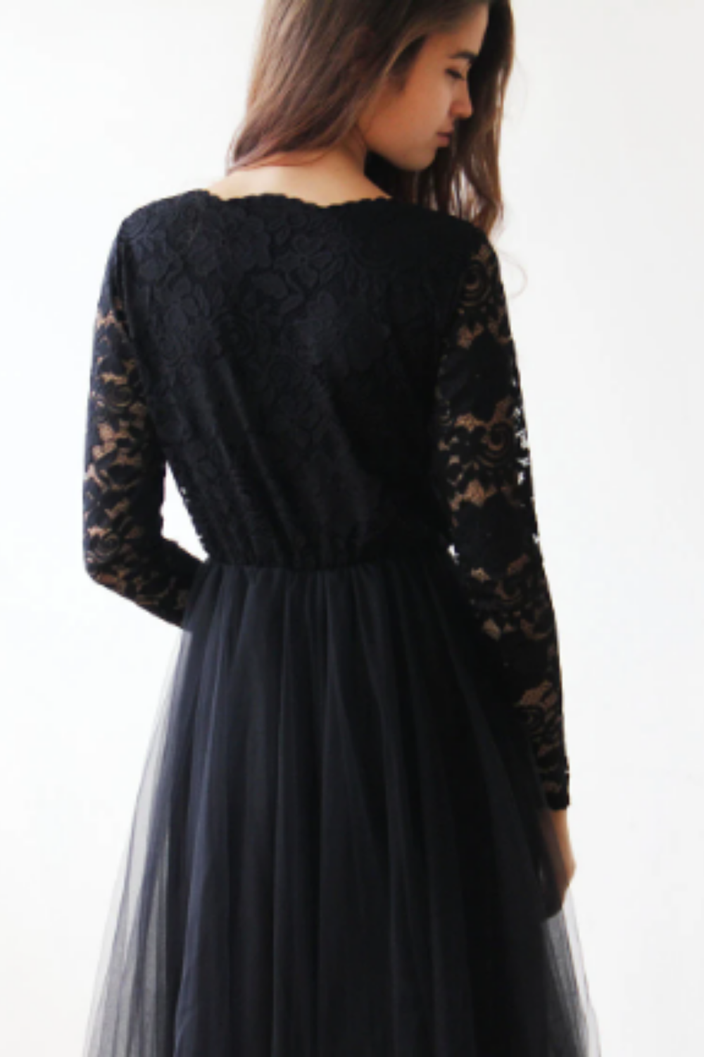 8551 Black Lace Tulle Dress