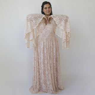 Blush Pink Lace Bohemian Flare Sleeves Lace Dress #1329 Maxi Blushfashion