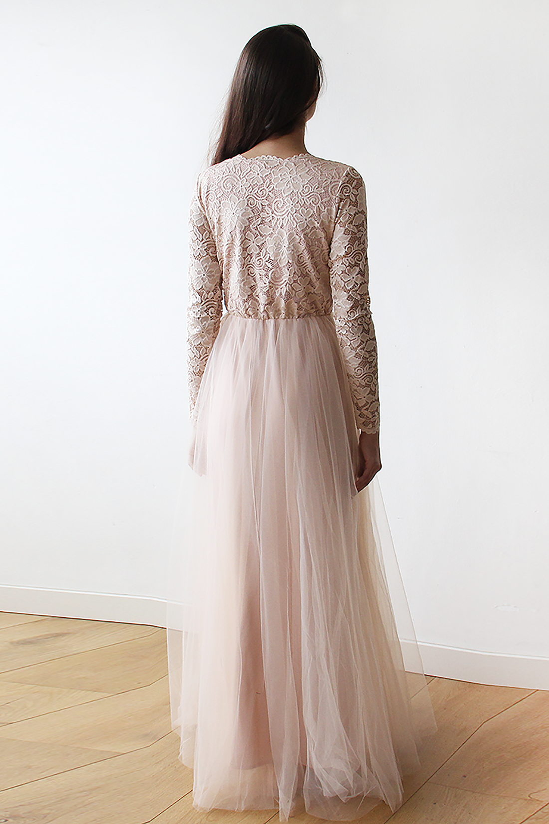 Tulle and lace Dress with blush rosettes