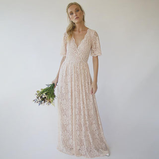 Blush wrap wedding dress with butterfly sleeves with pockets #1288 Maxi Blushfashion