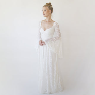 Bohemian Ivory sweetheart wedding dress with bell sleeves 1362 Maxi Blushfashion