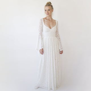 Bohemian Ivory sweetheart wedding dress with bell sleeves 1362 Maxi Blushfashion