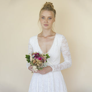 Bohemian lace wedding dress wrap neckline with fringes #1363 Maxi Blushfashion