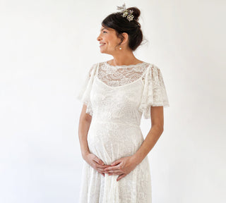 bohemian maternity wedding dress White Lace Floral Maxi Maternity Dress Long Sleeve V Neck Boho Photo Shoot