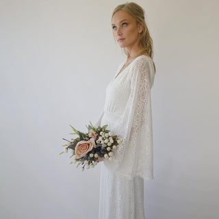 Bohemian V neckline wedding dress with bell sleeves #1284 Maxi Blushfashion