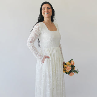 Boho  square neckline dress with pockets #1263 Maxi Blushfashion