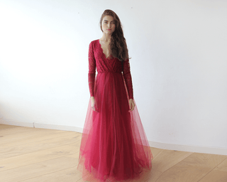 Bordeaux Tulle Dress #1125 Maxi Blushfashion