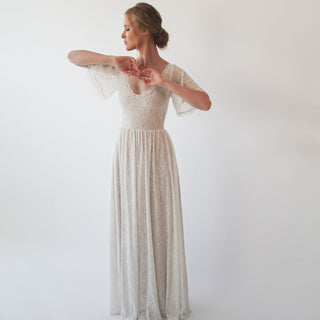 nude bohemian dress Nude Champagne Country Wedding Dresses Long Sleeve V-neck Bridal Gowns Robe de Soriee Chic Bohemian Noivas