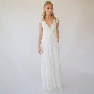 Cape sleeves Bohemian Ivory Wedding dress #1289 Maxi Blushfashion