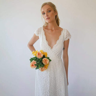 Cape sleeves Bohemian Ivory Wedding dress #1289 Maxi Blushfashion