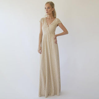 Cape sleeves  Champagne Bohemian Dress #1289 Maxi Blushfashion