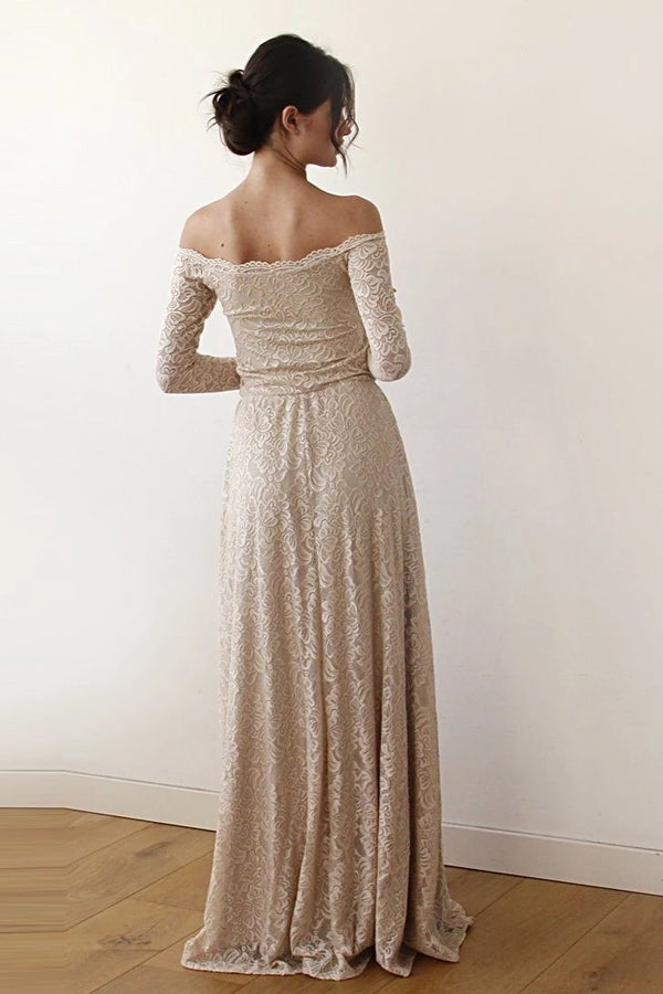 Champagne Off-The-Shoulder Dress | Trendy & Alluring #1119