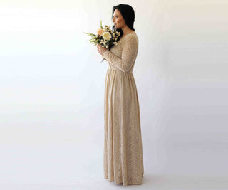 Curvy Champagne boho wedding dress with pockets #1269 Maxi Blushfashion