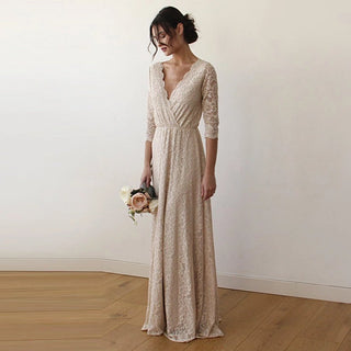 Curvy Champagne lace wedding dress #1124 Maxi Blushfashion
