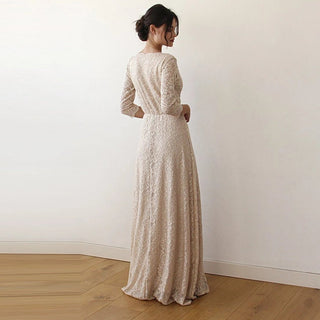 Curvy Champagne lace wedding dress #1124 Maxi Blushfashion