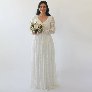 Curvy  Diamond neck wedding dress with pockets #1243 Maxi Blushfashion