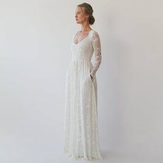 Curvy  Diamond neck wedding dress with pockets #1243 Maxi Blushfashion