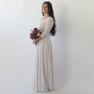 Curvy   Ivory nude Off Shoulder Wedding  Dress #1264 Maxi Blushfashion