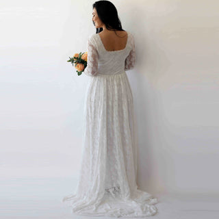 Curvy  Ivory Square Neckline  Wedding Train Dress #1272 Maxi Blushfashion