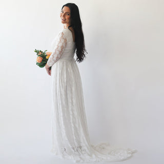 Curvy  Ivory Square Neckline  Wedding Train Dress #1272 Maxi Blushfashion