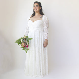 Curvy Ivory Sweetheart Wedding Dress with Puffy Sleeves #1333 Maxi Blushfashion