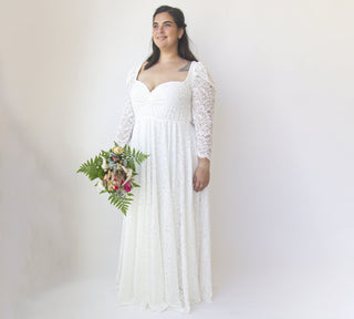 Curvy Ivory Sweetheart Wedding Dress with Puffy Sleeves #1333 Maxi Blushfashion