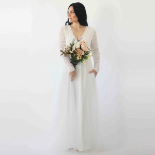 Curvy  Ivory Wedding Dress with pockets  #1266 Maxi Blushfashion
