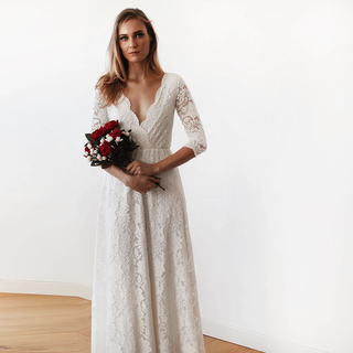 Curvy  Ivory Wrap wedding dress #1124 Maxi Blushfashion