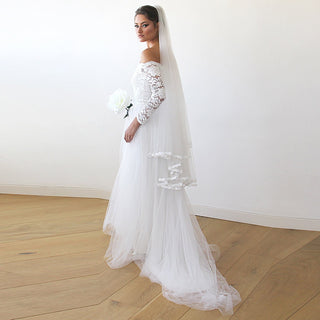 Curvy Off-The-Shoulder Ivory Wedding Train dress #1162 Maxi Blushfashion
