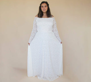 Curvy   Off-The-Shoulder long sleeves lace Wedding Dress #1330 Maxi Blushfashion