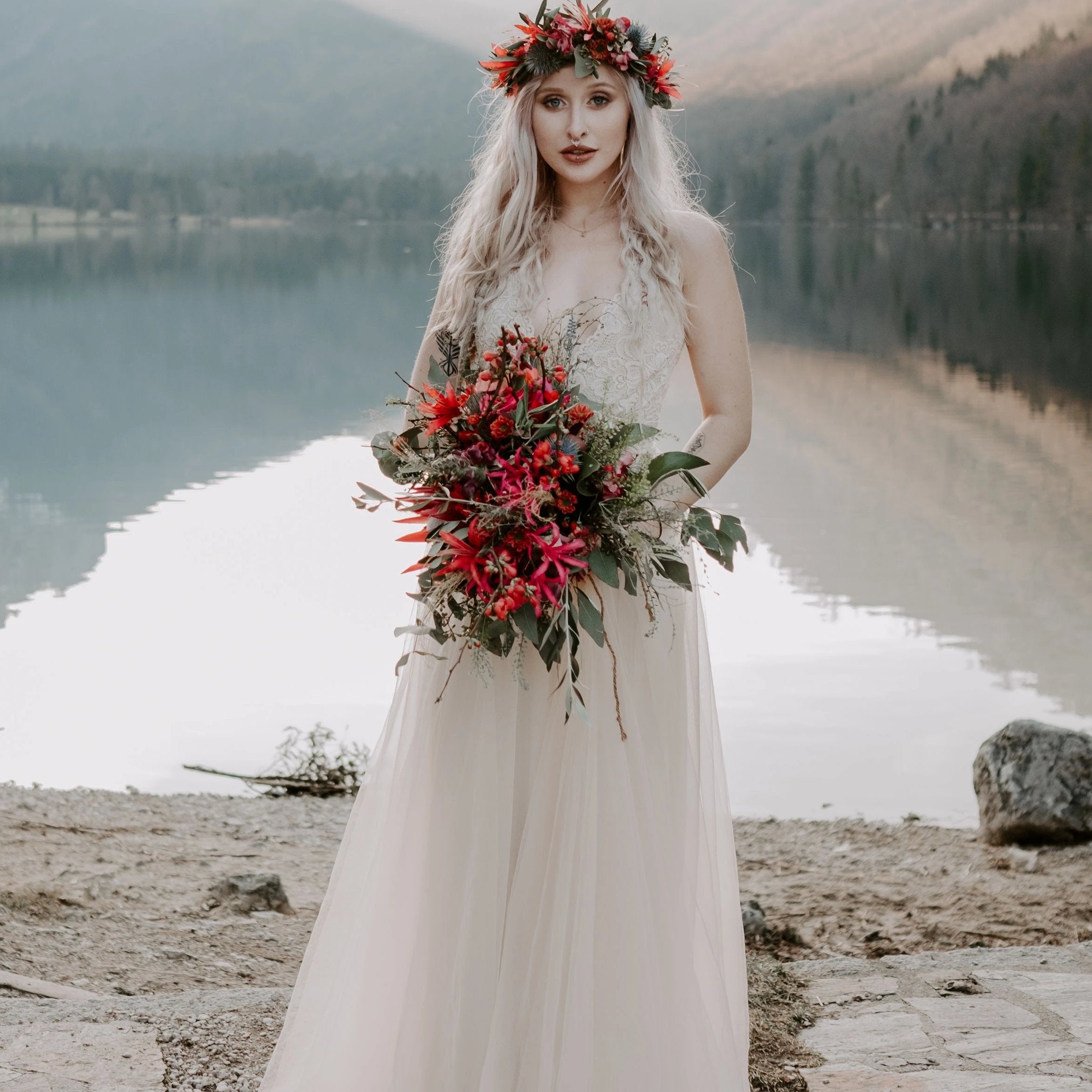 blush champagne wedding dress Champagne Dusty Pink Wedding Dress with Airy Tulle Skirt