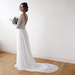 Bestseller Ivory open back Lace & chiffon mesh Dress #1192 Maxi Custom Order Blushfashion