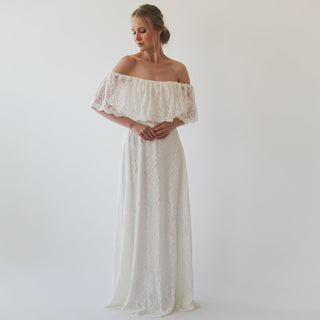 Bestseller Ruffled Crinkle Off-shoulder Wedding Dress #1229 Maxi Custom Order Blushfashion