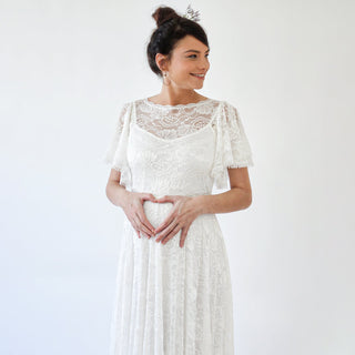 Bohemian Maternity flutter sleeve dress , Romantic illusion neckline  #7014 Maxi Custom Order Blushfashion