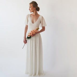 Butterfly sleeves  bohemian Ivory wedding dress #1232 Maxi Custom Order Blushfashion