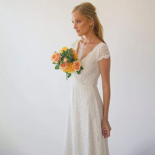 Cape sleeves Bohemian Ivory Wedding dress #1289 Maxi Custom Order Blushfashion