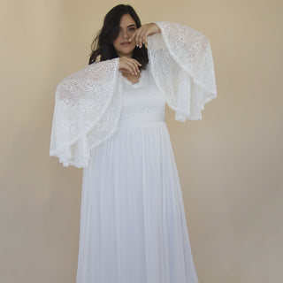 Curvy  Bohemian Ivory Vintage Style wedding dress  with bell sleeves  1326 Maxi Custom Order Blushfashion