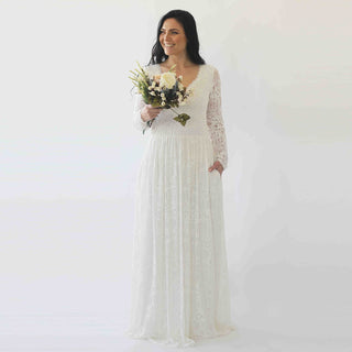 Curvy  Diamond neck wedding dress with pockets #1243 Maxi Custom Order Blushfashion