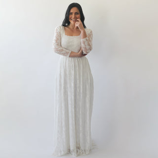 Curvy  Ivory Square Neckline  Wedding Dress #1271 Maxi Custom Order Blushfashion
