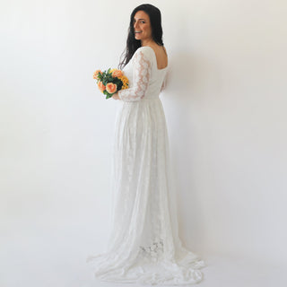 Curvy  Ivory Square Neckline  Wedding Train Dress #1272 Maxi Custom Order Blushfashion