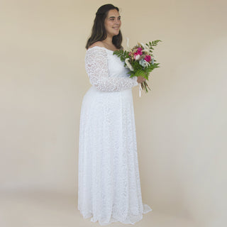 Curvy   Off-The-Shoulder long sleeves lace Wedding Dress #1330 Maxi Custom Order Blushfashion
