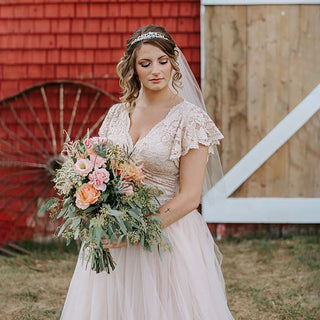Fairy Blush wrap wedding dress, butterfly sleeves and puffy tulle #1293 Maxi Custom Order Blushfashion
