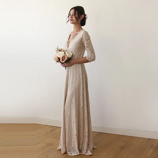 Golden Wrap lace wedding dress #1124 Maxi Custom Order Blushfashion